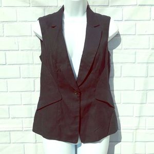 WH|BM Vest Size 2 Black Notched Linen Sleeveless